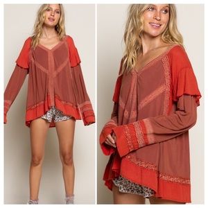 POL Brick Stone Triple Lace Top